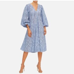 ★NWT GANNI Broderie Anglaise Eyelet Lace Midi Dress Light Blue EU34.36★